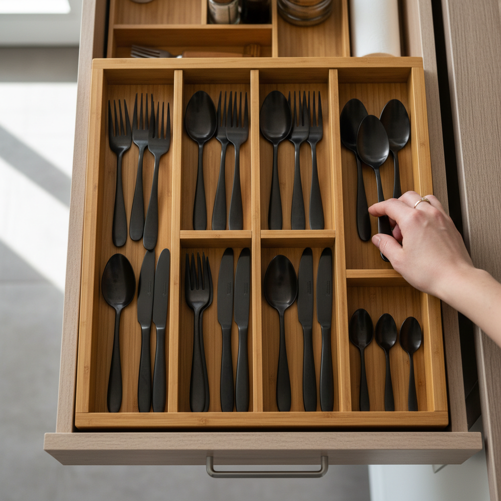Bamboo Cutlery Organizer